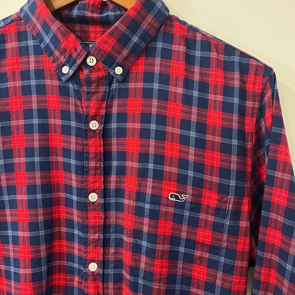 Vineyard Vines Men's Slim Fit Red and Blue Plaid Tucker Shirt